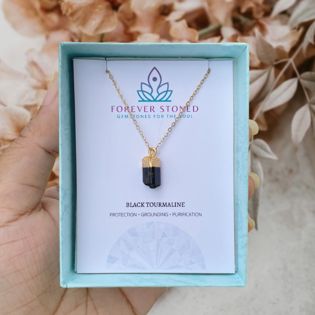 Black Tourmaline Dainty Raw Mini Pendant Necklace