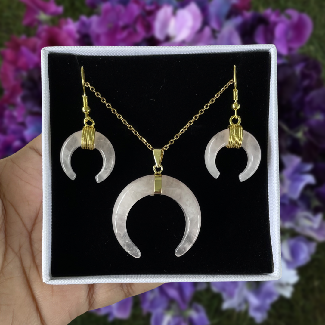 Gold Moon Necklace and Earring Set