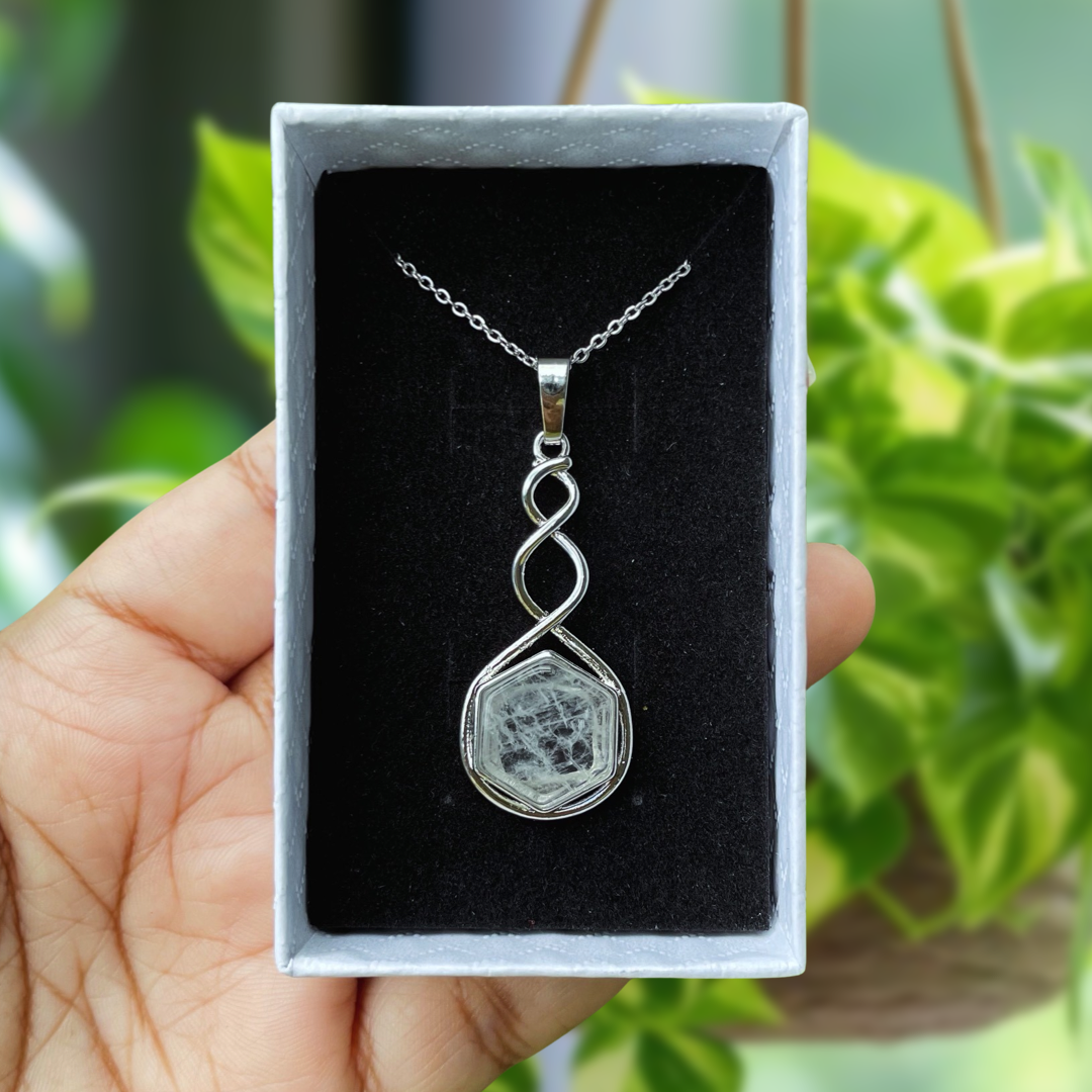 Clear Quartz Hexagon Twist Pendant Necklace