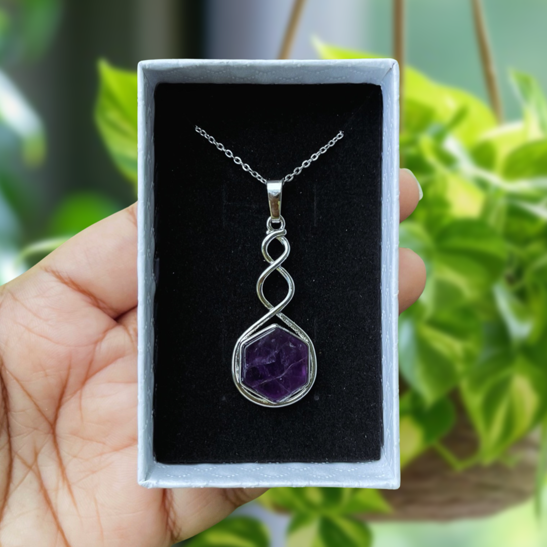 Amethyst Hexagon Twist Pendant Necklace