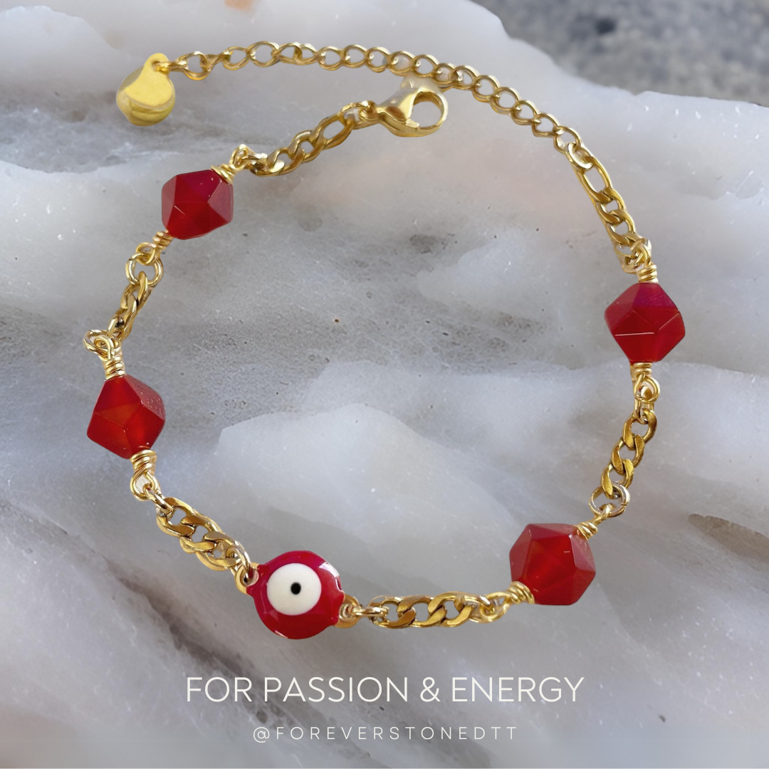 Red Eye Evil and Carnelian Stainless Steel Bracelet