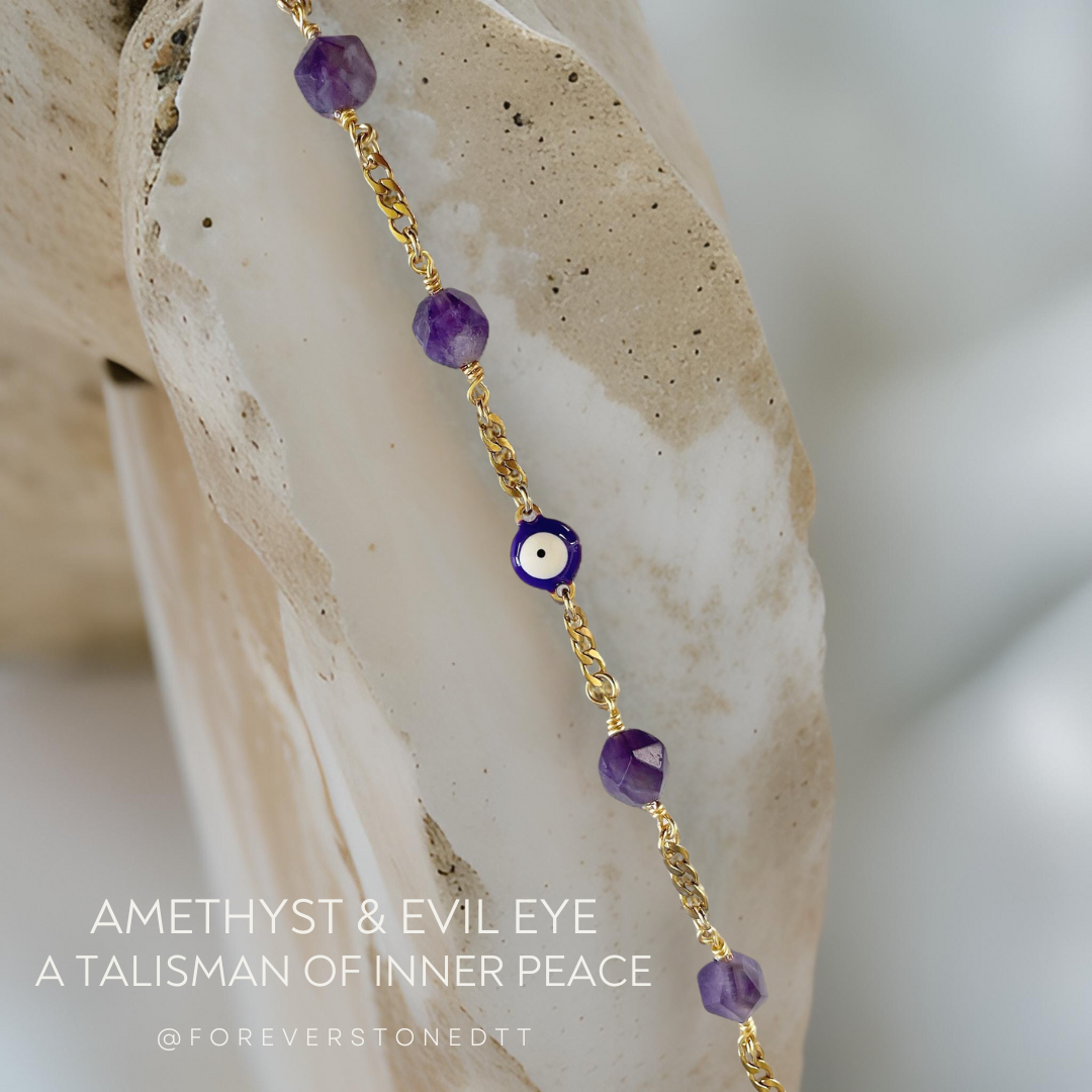 Purple Eye Evil and Amethyst Stainless Steel Bracelet