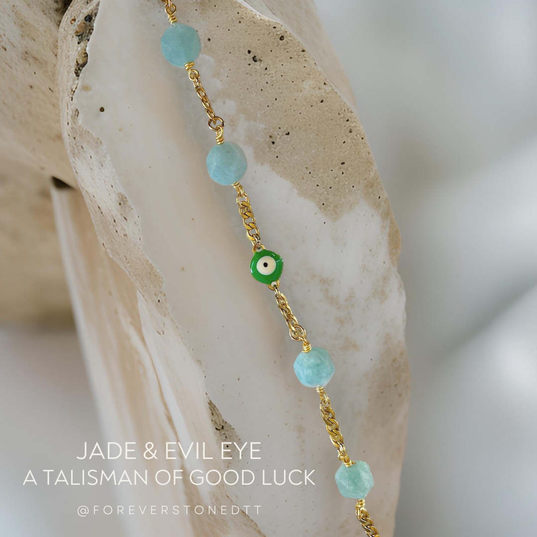 Green Eye Evil and Jade Stainless Steel Bracelet see