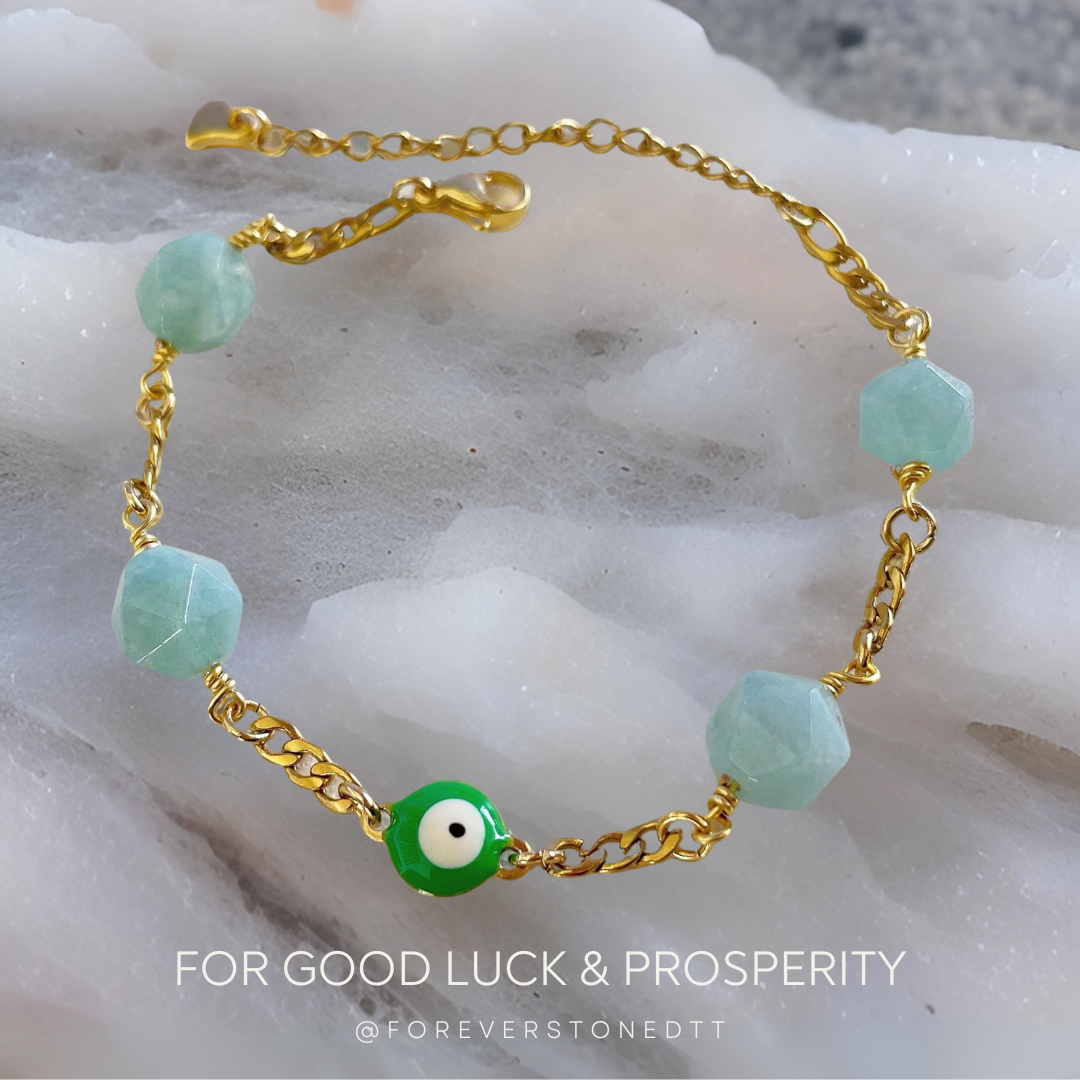 Green Eye Evil and Jade Stainless Steel Bracelet see