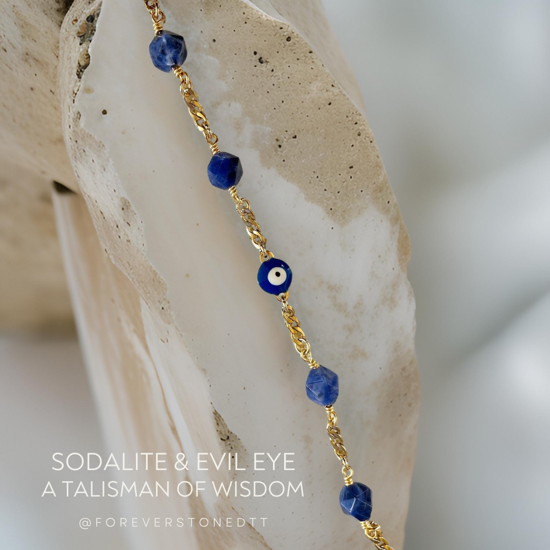 Dark Blue Eye Evil and Sodalite Stainless Steel Bracelet