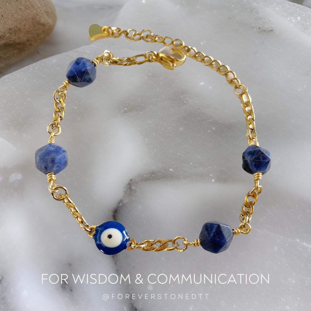 Dark Blue Eye Evil and Sodalite Stainless Steel Bracelet