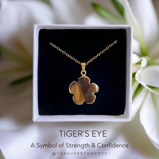 Tiger's Eye Five-Leaf Clover Pendant Necklace