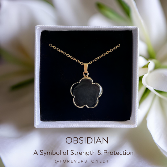 Obsidian Five-Leaf Clover Pendant Necklace