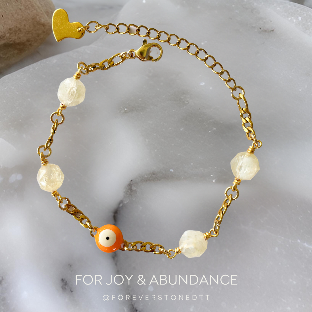 Orange Eye Evil and Citrine Stainless Steel Bracelet