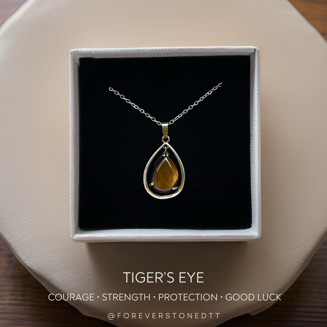 Tiger's Eye Double Teardrop Pendant Necklace