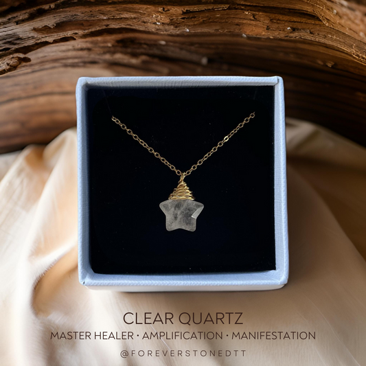 Clear Quartz Wire-Wrapped Star Pendant Necklace