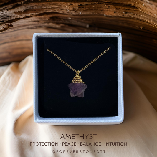 Amethyst Wire-Wrapped Star Pendant Necklace