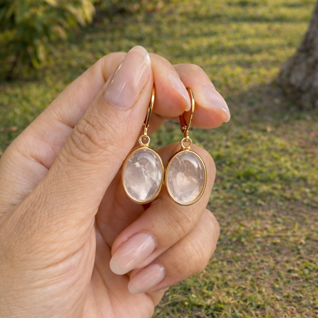 Clear Quartz Aura Gemstone Earrings – Clarity & Focus