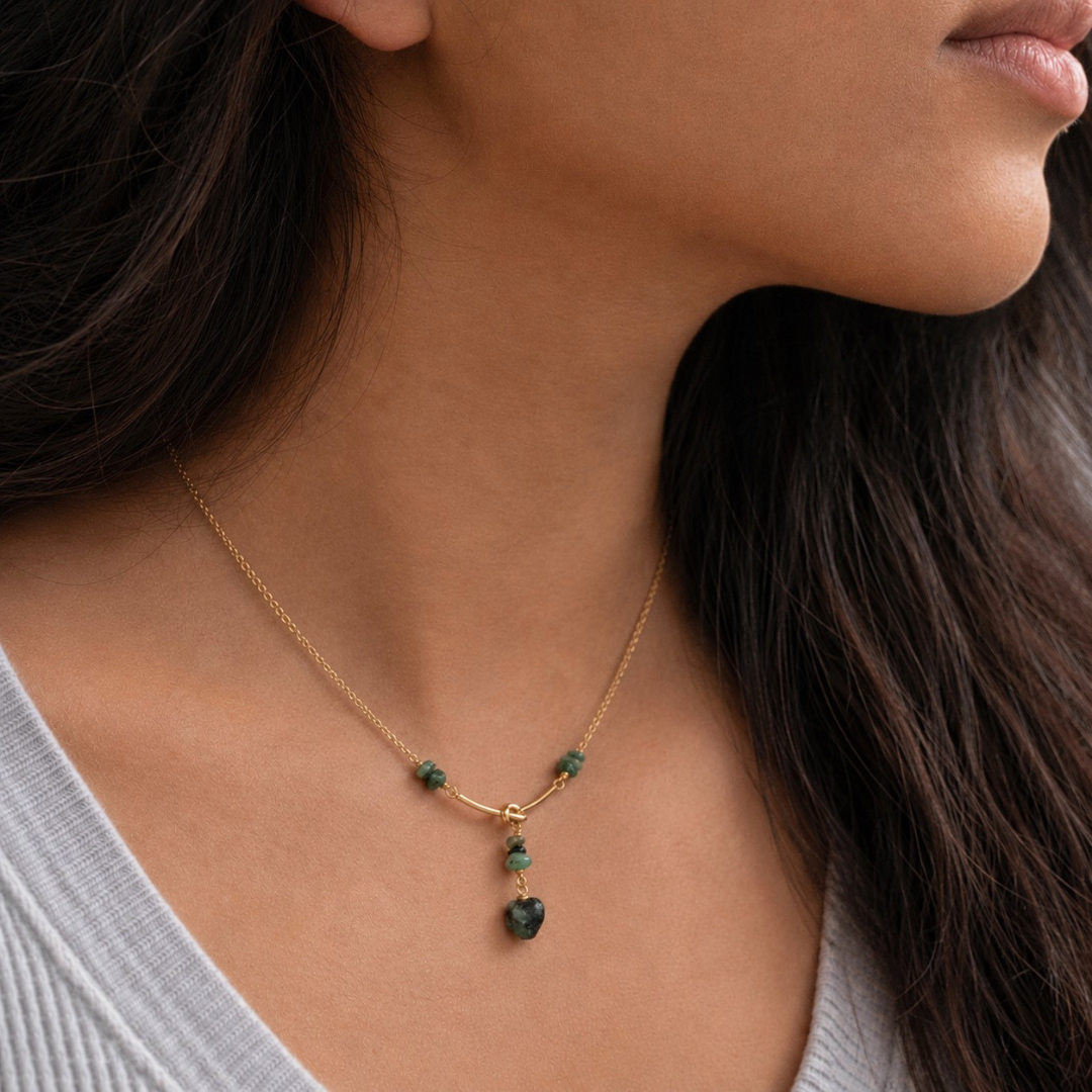 Emerald Lariat Pendant Necklace – May Birthstone