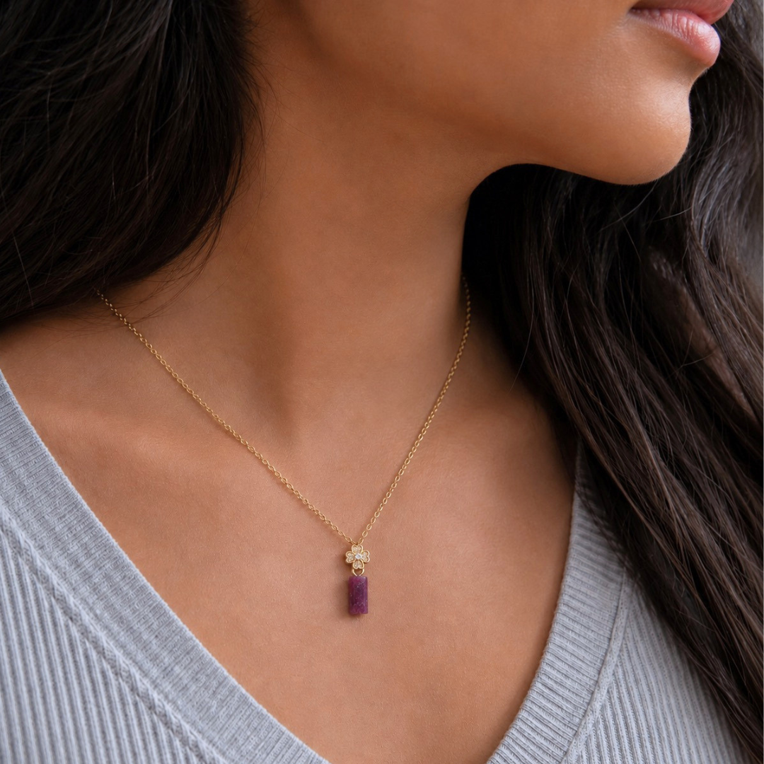 Ruby Clover Pendant Necklace – July Birthstone