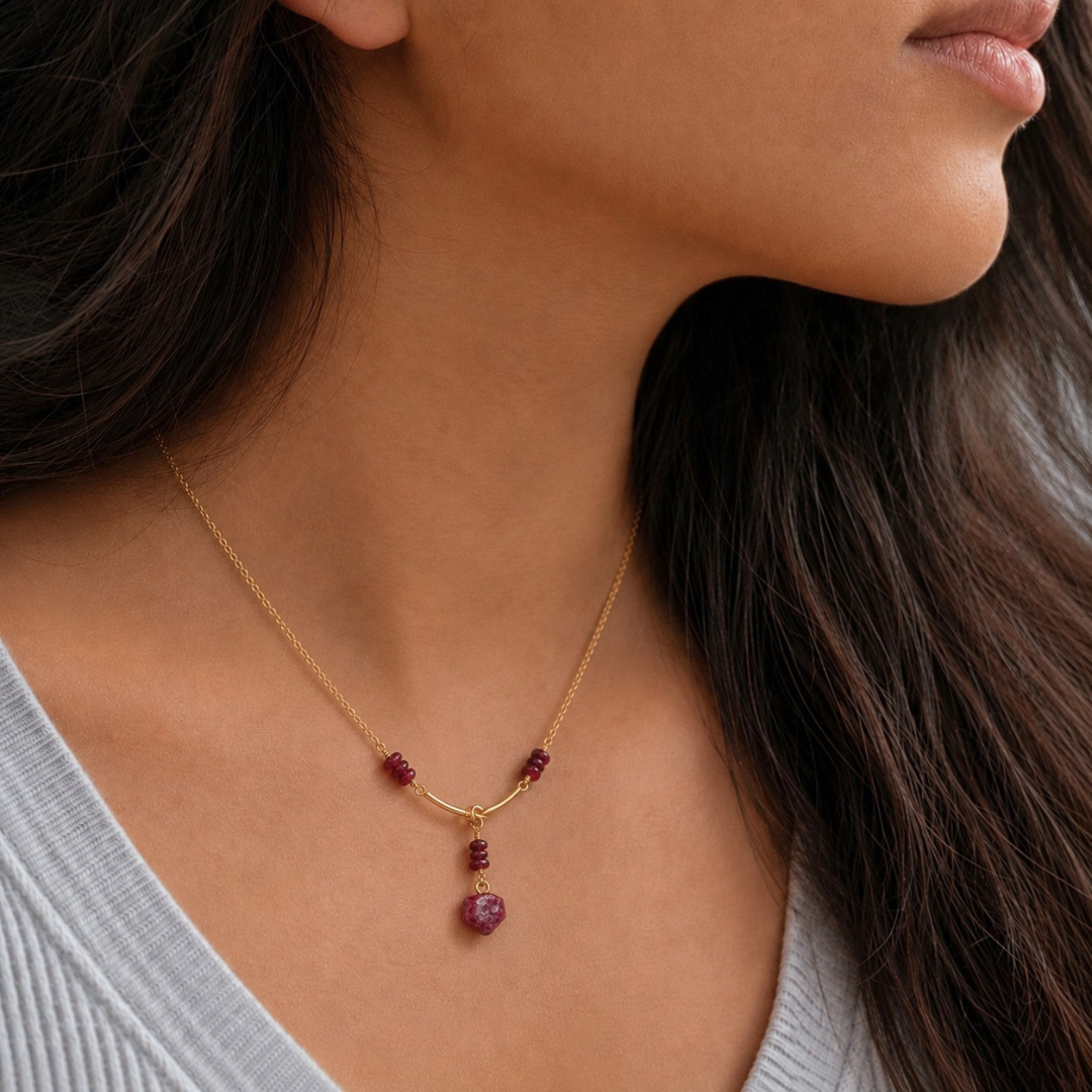Ruby Lariat Pendant Necklace β July Birthstone