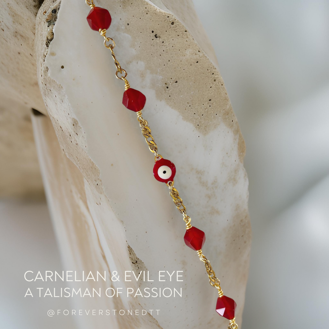 Red Eye Evil and Carnelian Stainless Steel Bracelet