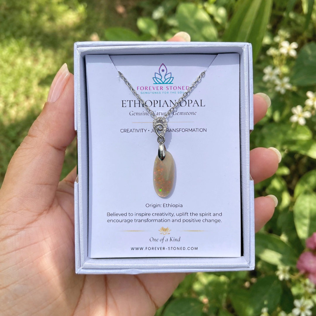 Natural Ethiopian Opal pendant 3 in packaging