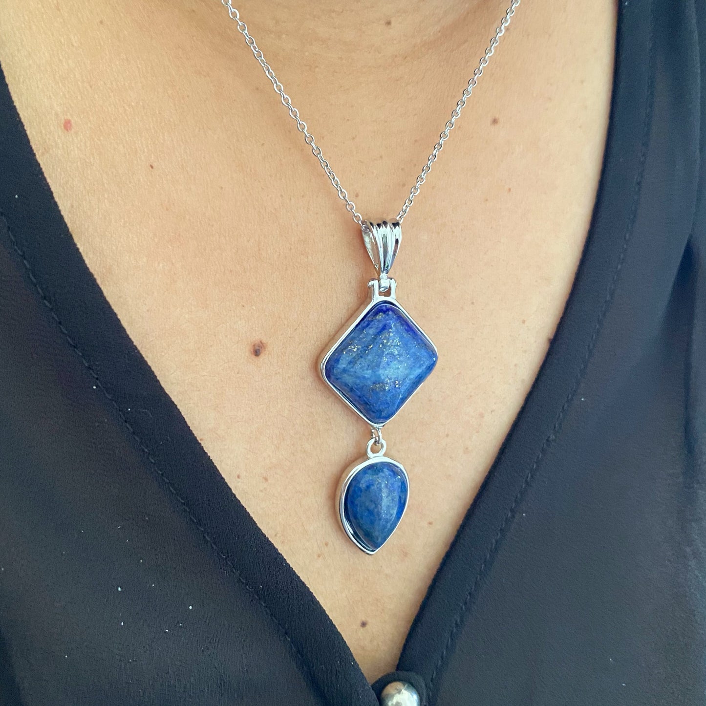 Lapis Lazuli Large Geometric Pendant Necklace