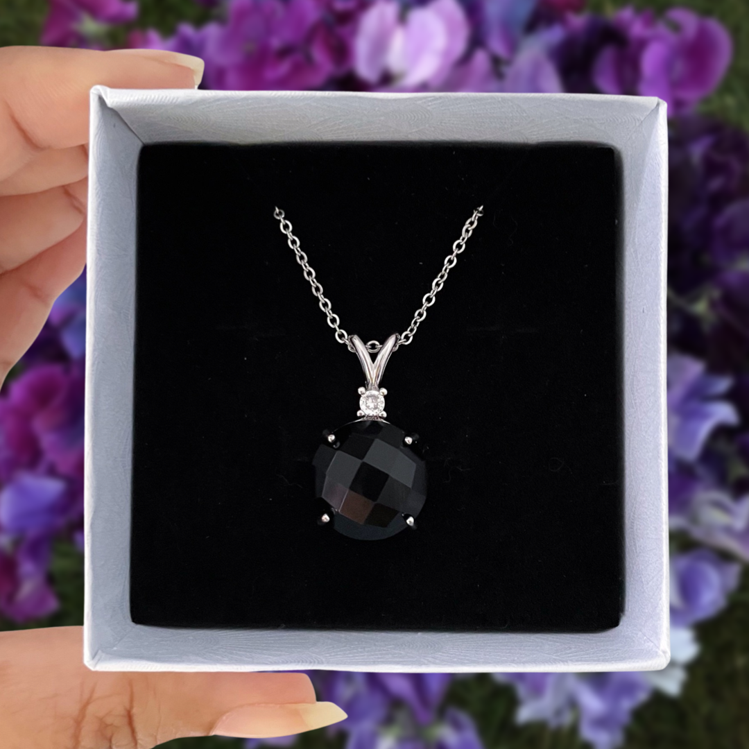 Obsidian Faceted Round Pendant Necklace