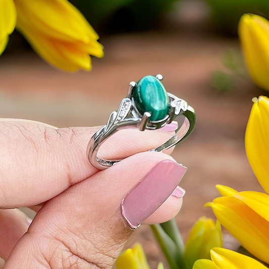 Malachite Adjustable Oval Ring