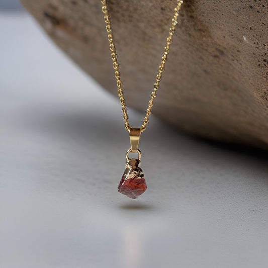 January's Birthstone - Garnet Raw Mini Pendant Necklace