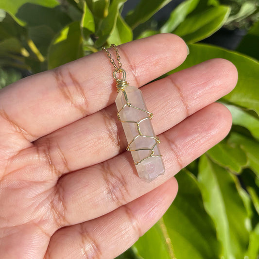 Aura Quartz Wire Wrapped Pendant Necklace