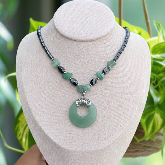 Hematite and Green Aventurine Donut Necklace