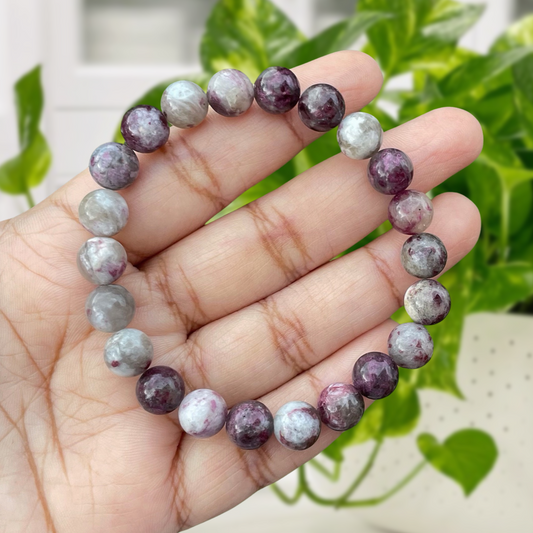 Rubellite in Quartz (Plum Blossom Tourmaline) Gemstone Bracelet