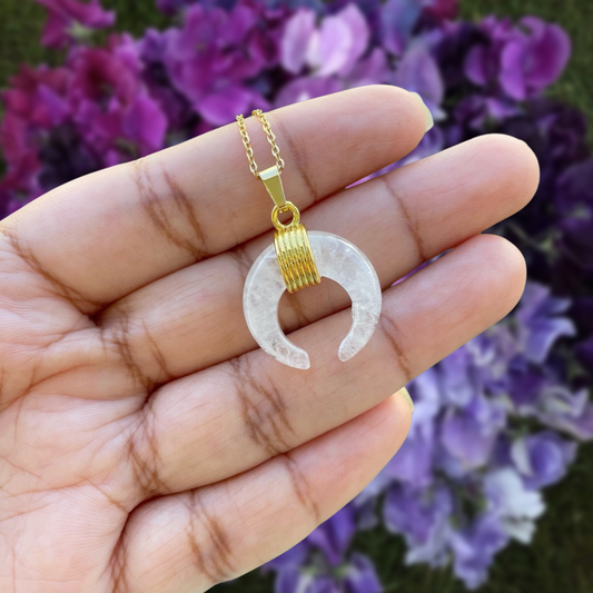 Clear Quartz Crescent Moon Pendant Necklace