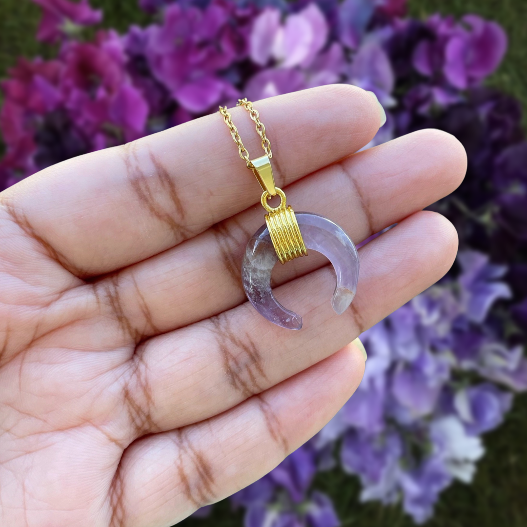 Amethyst Crescent Moon Pendant Necklace