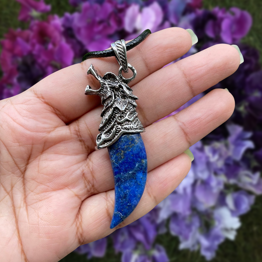 Lapis Lazuli Wolf Fang Pendant Necklace