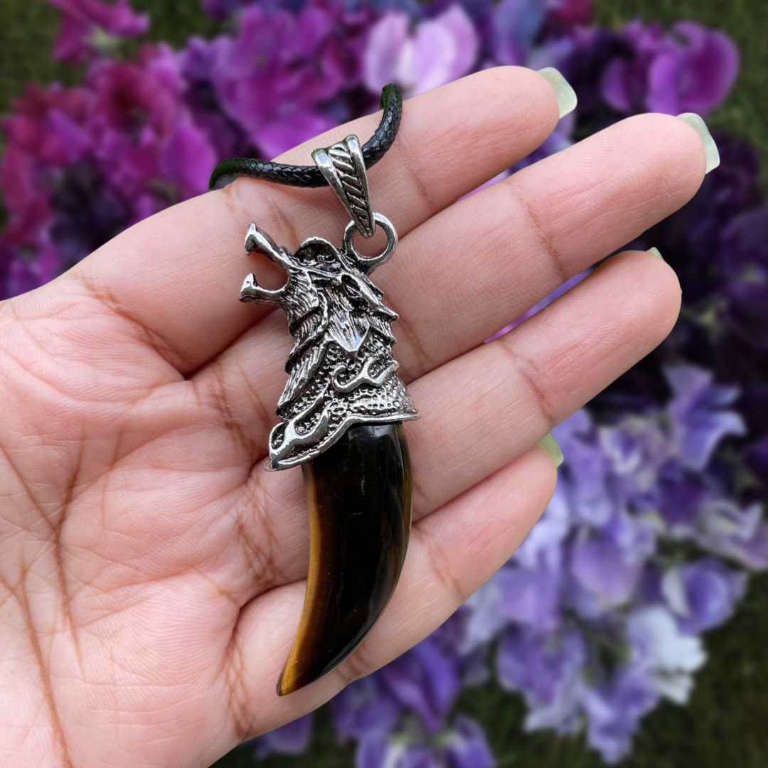 Tiger's Eye Wolf Fang Pendant Necklace