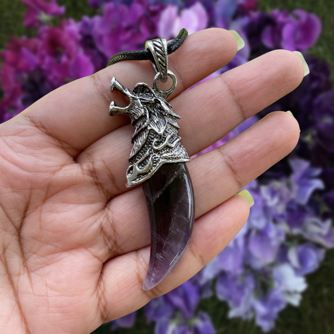 Amethyst Wolf Fang Pendant Necklace