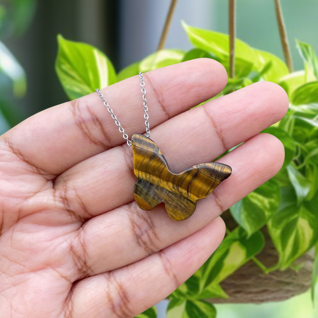 Tiger's Eye Butterfly Pendant Necklace