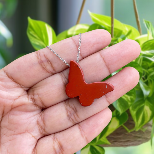 Red Jasper Butterfly Pendant Necklace