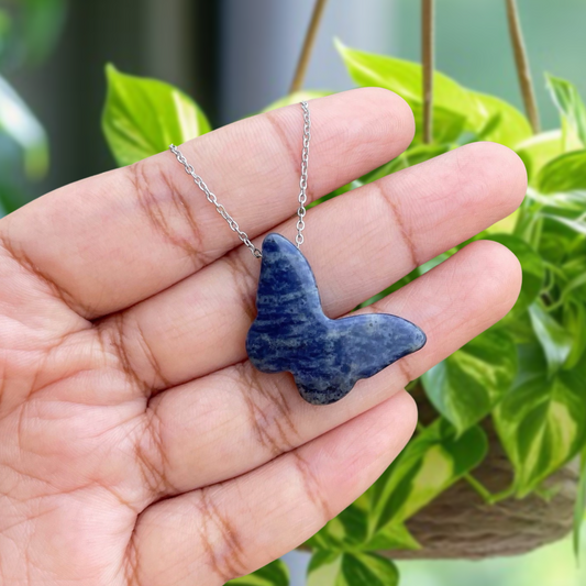 Sodalite Butterfly Pendant Necklace