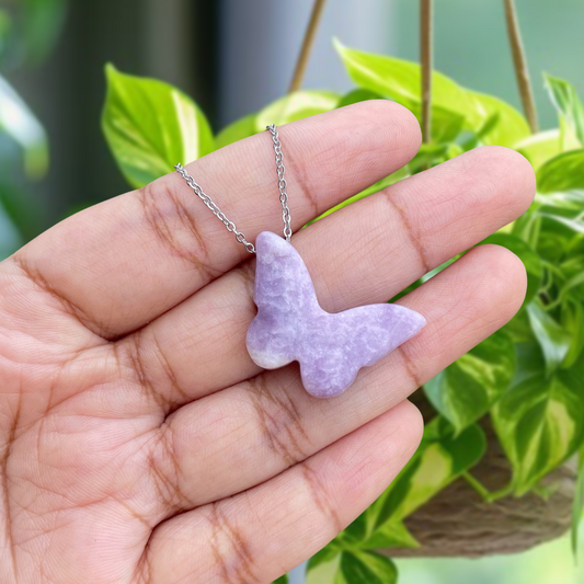 Lepidolite Butterfly Pendant Necklace