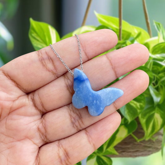 Blue Aventurine Butterfly Pendant Necklace