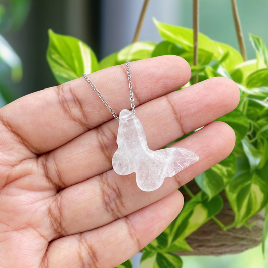 Clear Quartz Butterfly Pendant Necklace