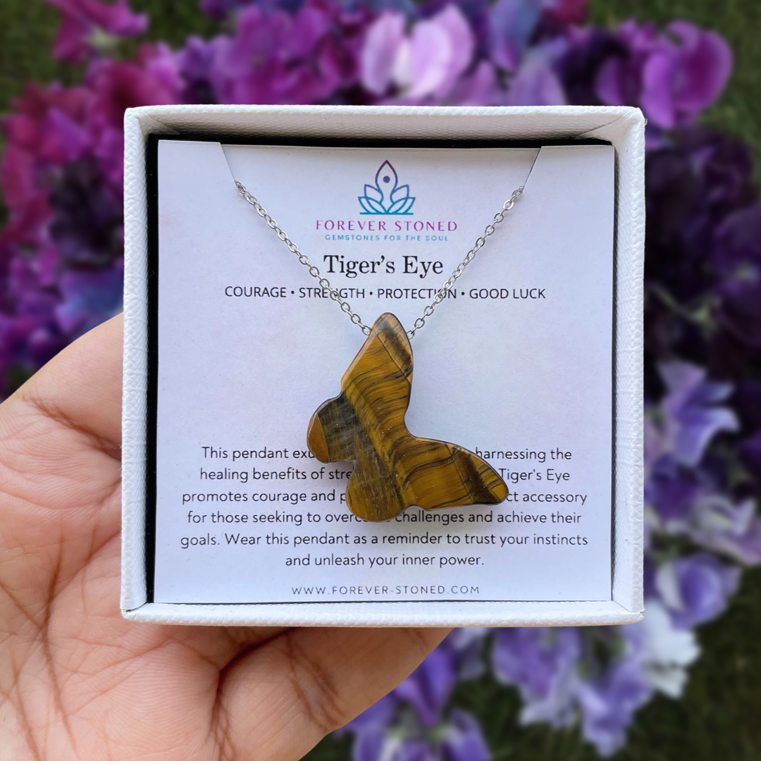 Tiger's Eye Butterfly Pendant Necklace