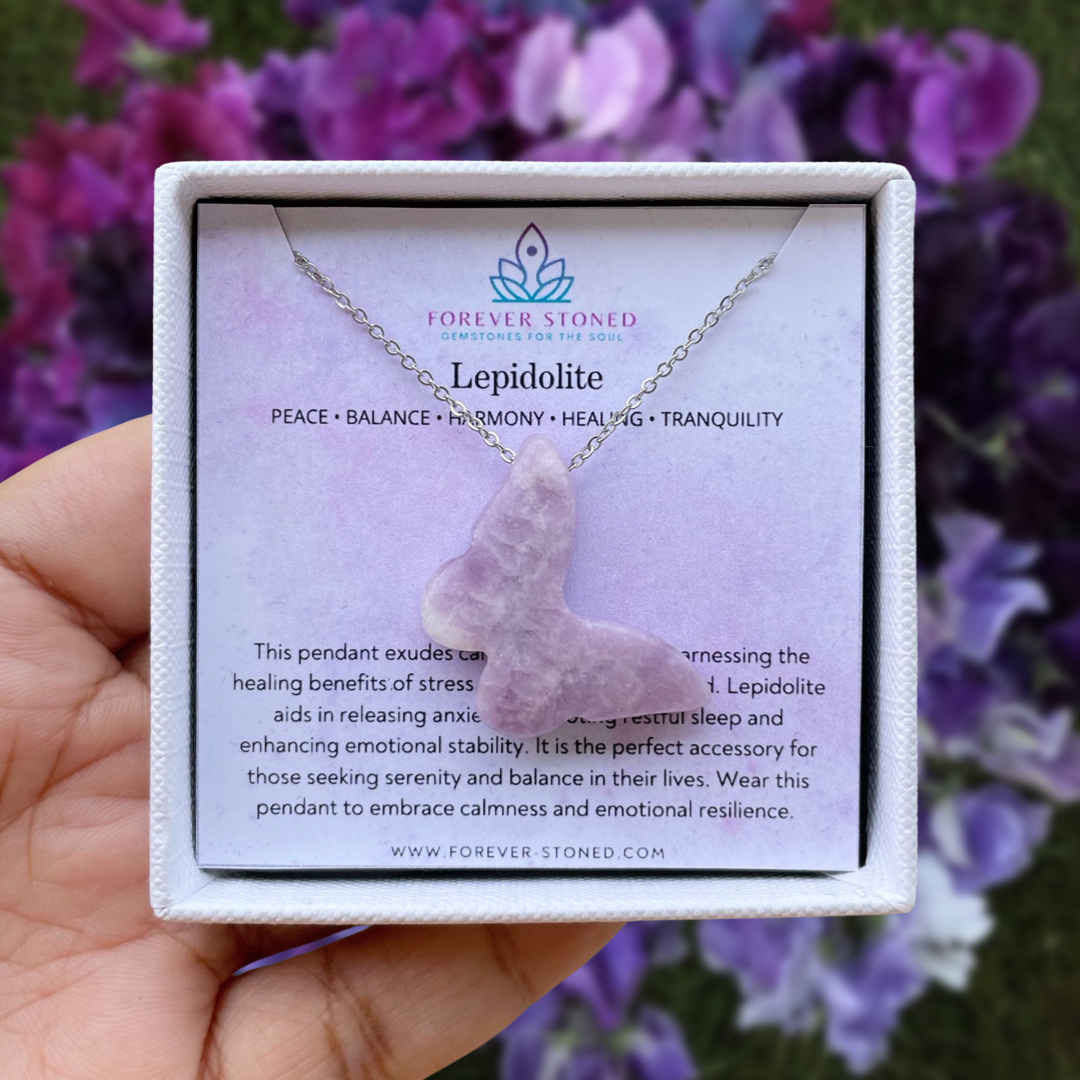 Lepidolite Butterfly Pendant Necklace