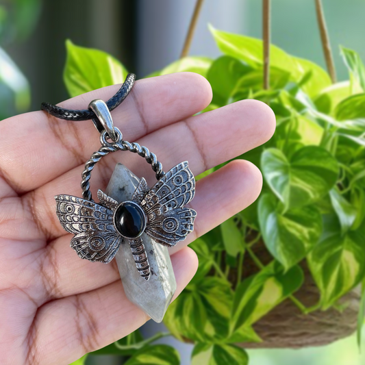 Labradorite Bullet Butterfly Pendant Necklace