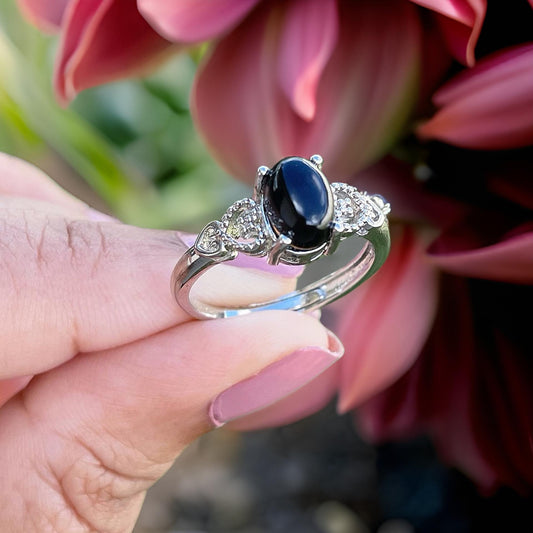 Obsidian Adjustable Heart Ring