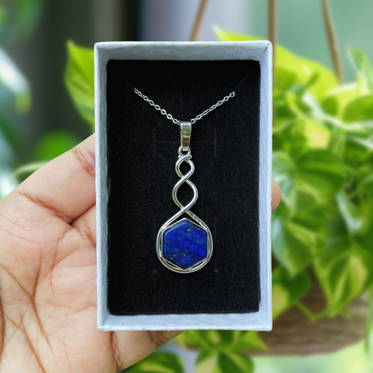 Lapis Lazuli Hexagon Twist Pendant Necklace