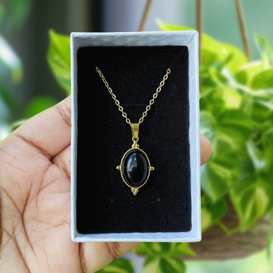 Obsidian Mini Oval Pendant Necklace