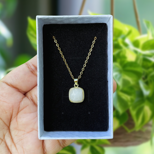 Moonstone Mini Square Pendant Necklace