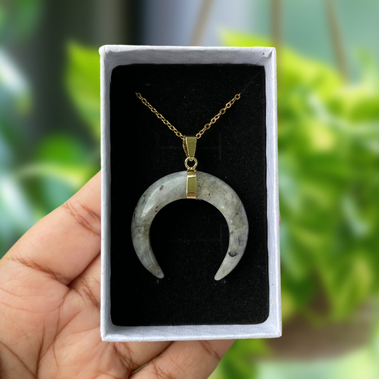 Large Labradorite Crescent Moon Pendant Necklace