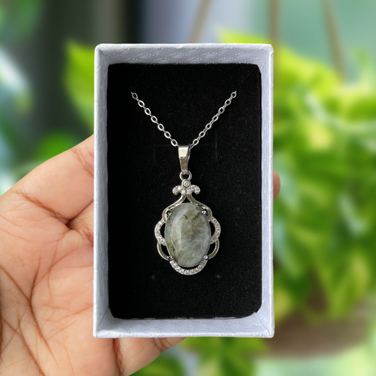 Labradorite Oval Floral Pendant Necklace