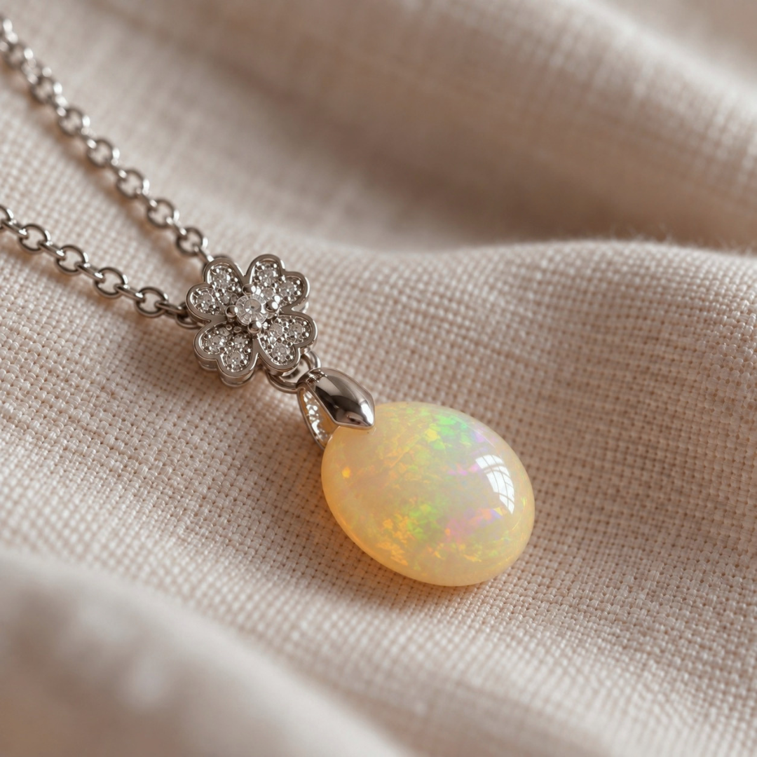 Close-up of natural Ethiopian Opal pendant 2 showing play-of-colour